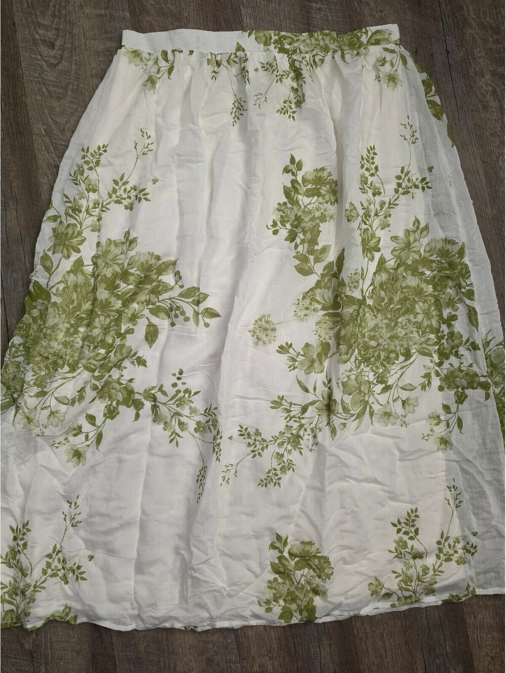 CALYPSO White and Green Floral Midi Skirt XL